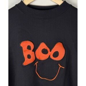 VTG Tultex Halloween Black Sweatshirt Boo Smiley Face 80s 90s Y2K USA Women M